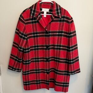 Vintage Liz Claiborne Red and Black Plaid Lined Jacket/Coat. Size Medium